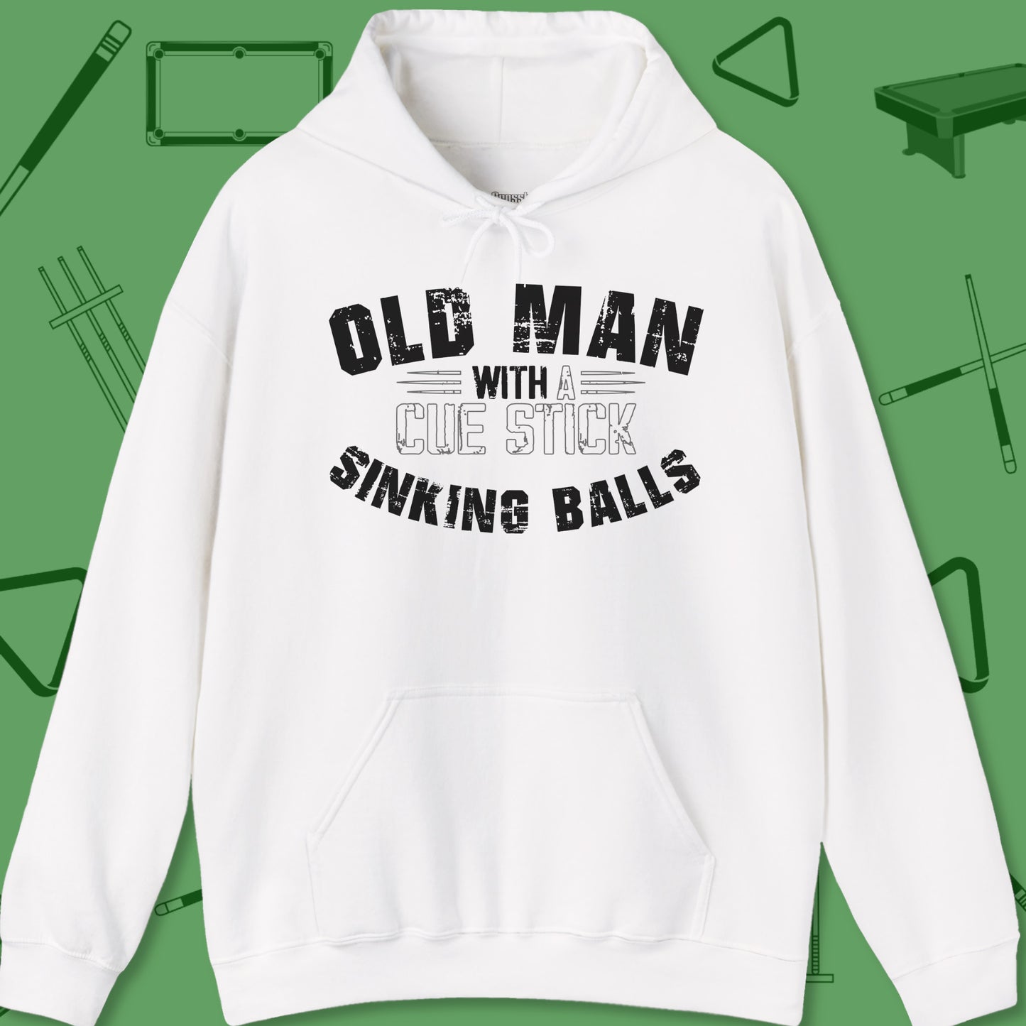 A billiards-themed Hoodie named Old Man Sinking Balls Hoodie by Crossbank Clothing