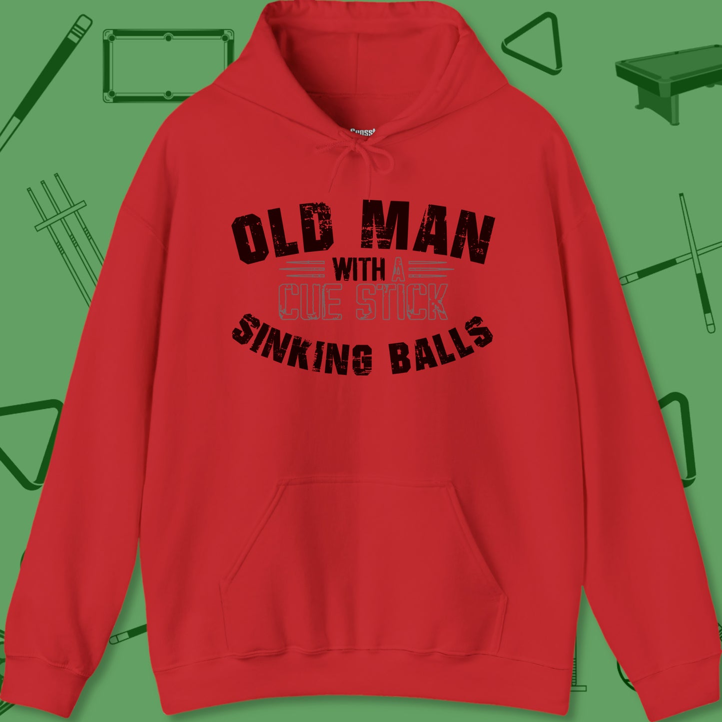 A billiards-themed Hoodie named Old Man Sinking Balls Hoodie by Crossbank Clothing