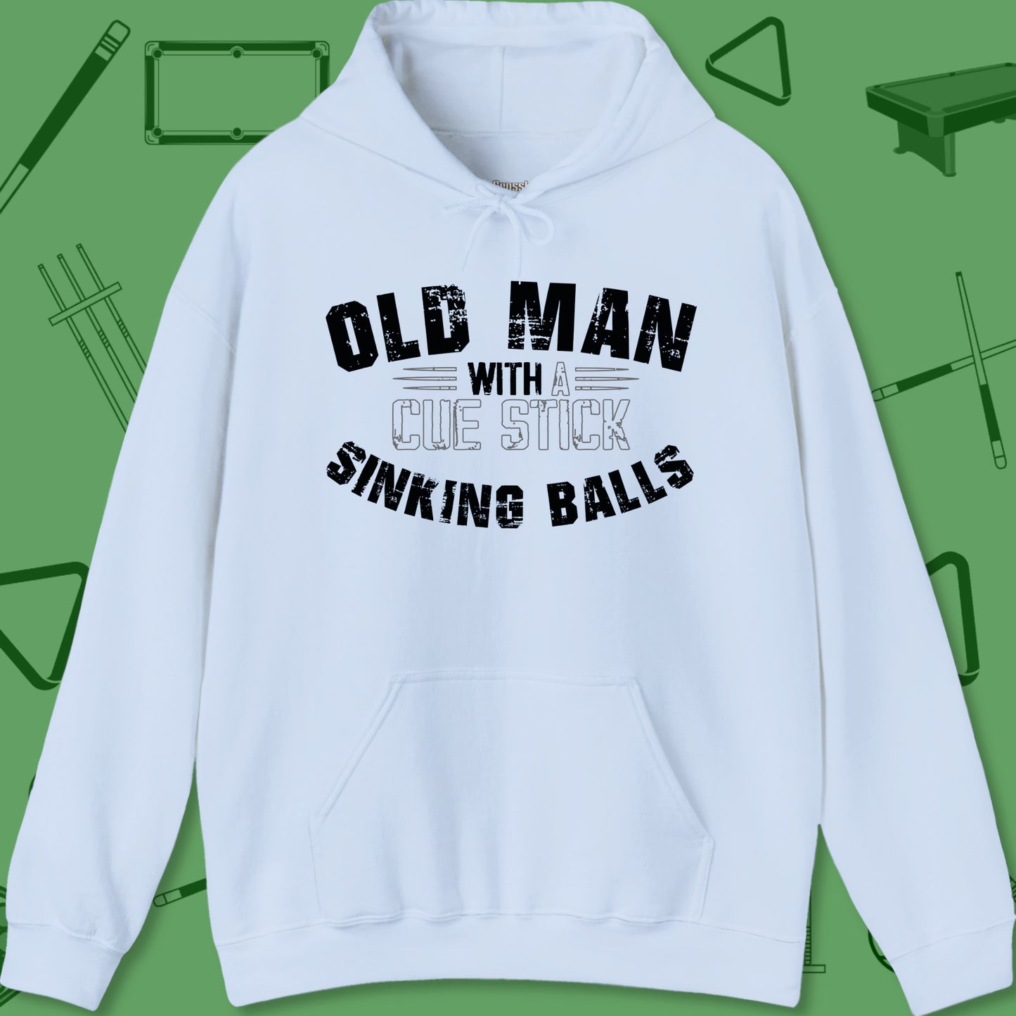 A billiards-themed Hoodie named Old Man Sinking Balls Hoodie by Crossbank Clothing