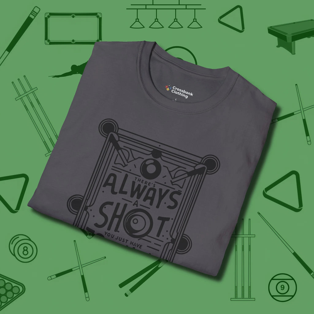 Always A Shot T-Shirt, folded view, in Charcoal what the real shooters wear