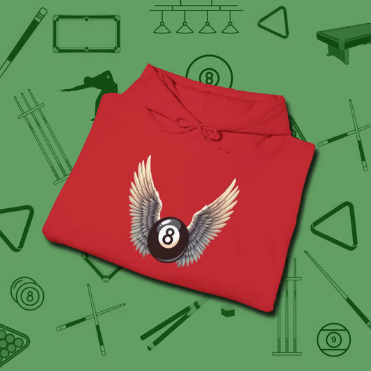 Archangel Eight Ball Hoodie, folded view, in Red for hustlers who keep it honest
