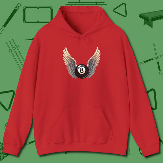 Archangel Eight Ball Hoodie, front view, in Red put your best game on display