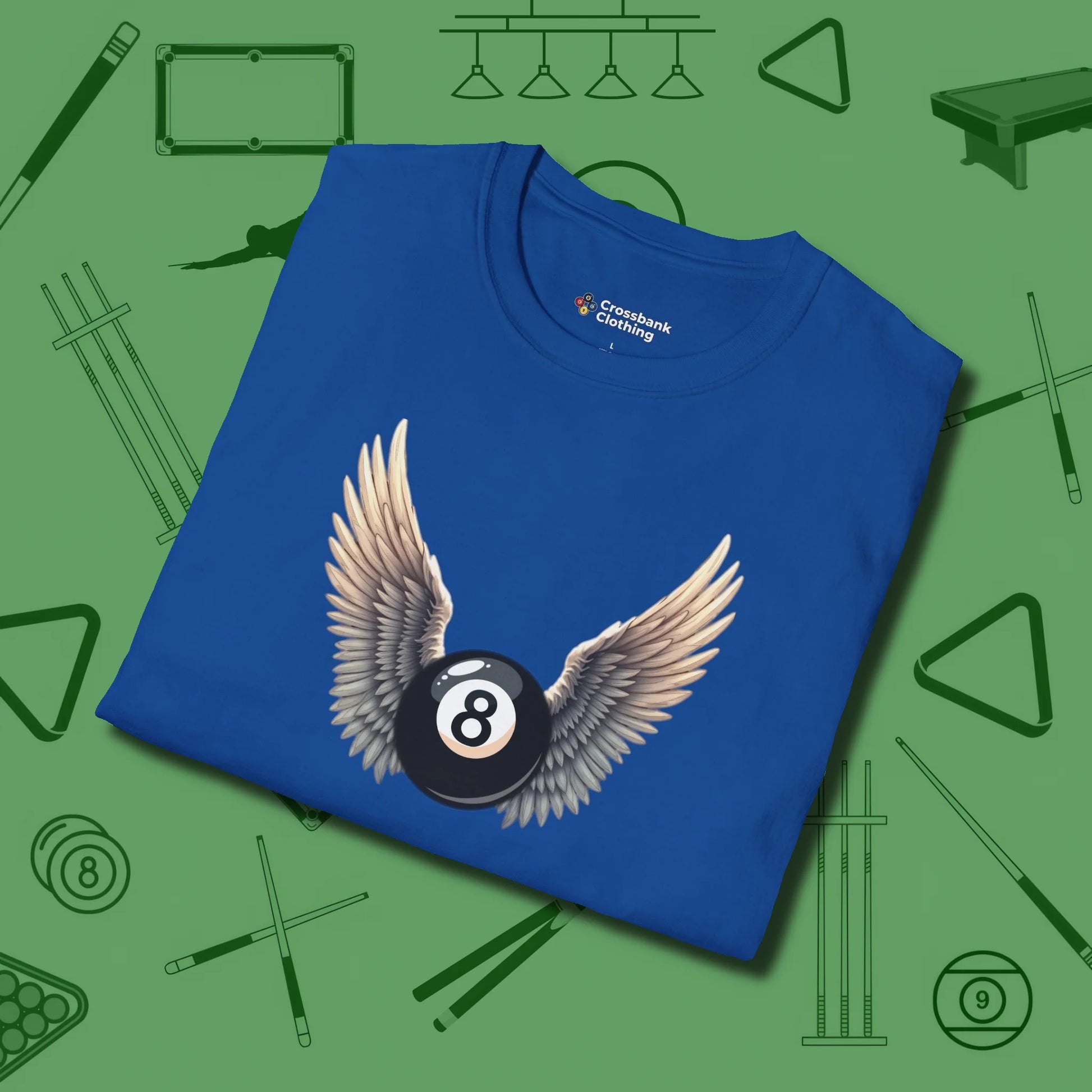 Archangel Eight Ball T-Shirt, folded view, in Royal fashion with break-and-run energy