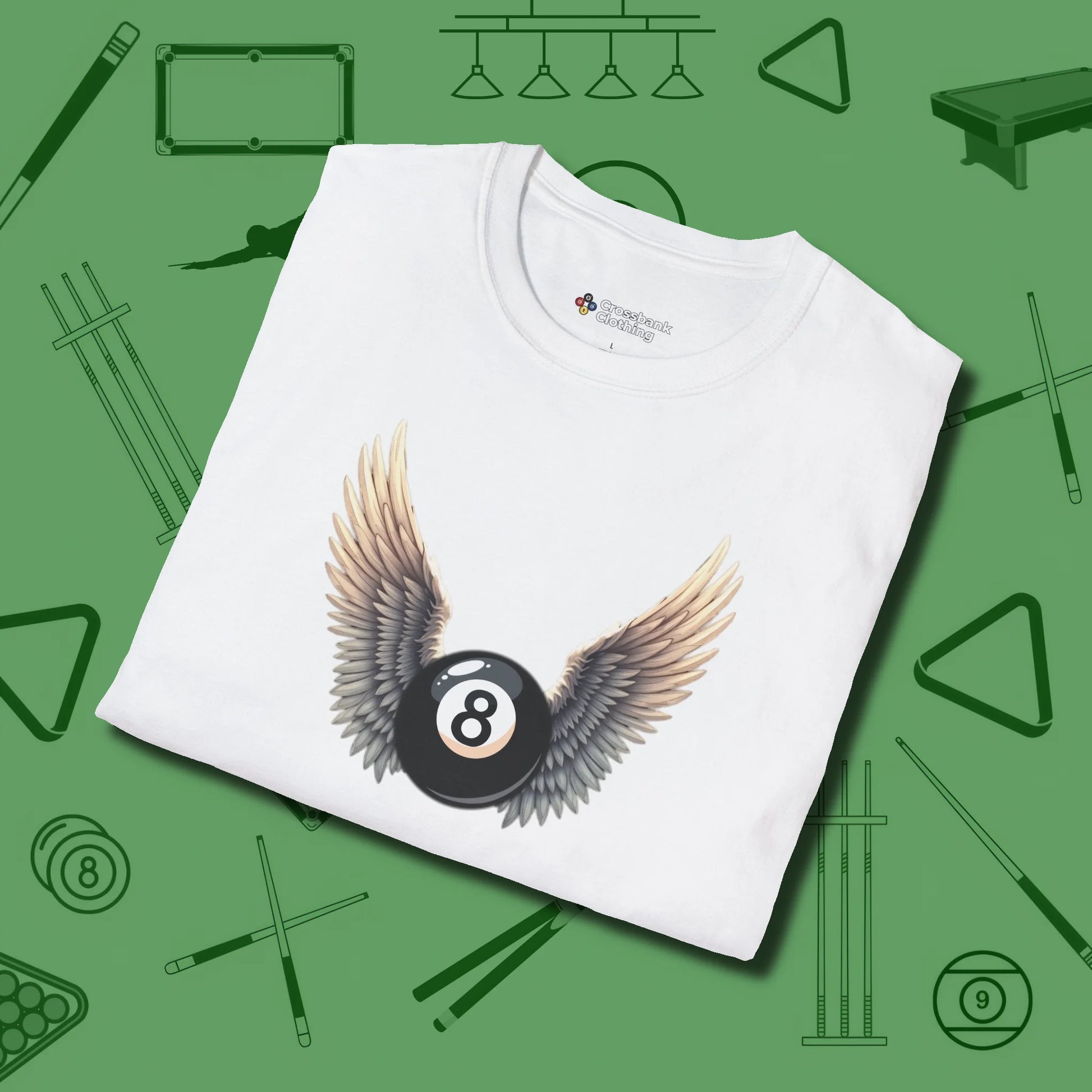 Archangel Eight Ball T-Shirt, folded view, in White attitude built for the long haul