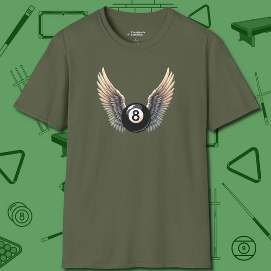 Archangel Eight Ball T-Shirt, front view, in Military Green dress for the shot you want to take