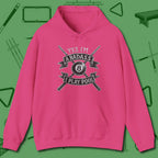 Badass Hoodie, front view, in Heliconia the official uniform of the after-hours crew