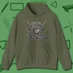 Badass Hoodie, front view, in Military Green confidence stitched in every seam