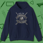 Badass Hoodie, front view, in Navy poolroom style with tournament attitude