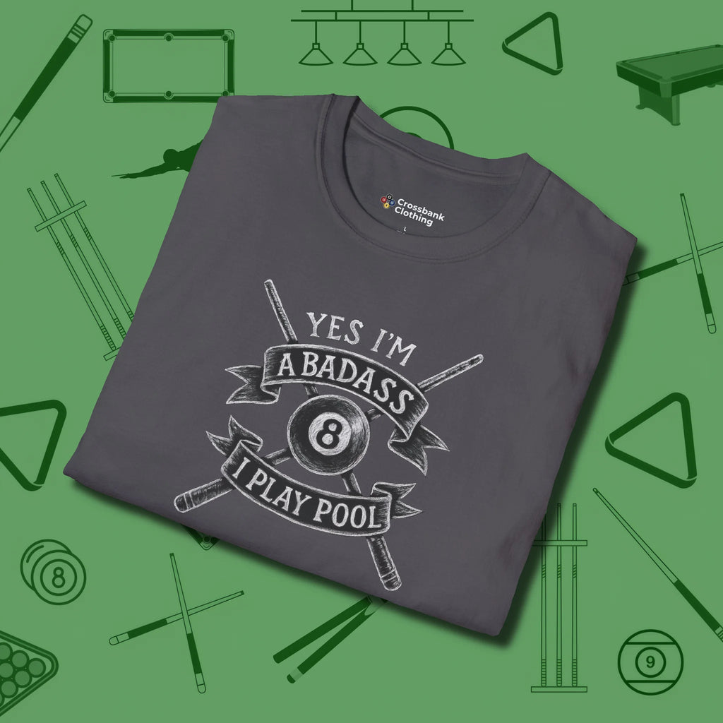 Badass T-Shirt, folded view, in Charcoal confidence stitched in every seam