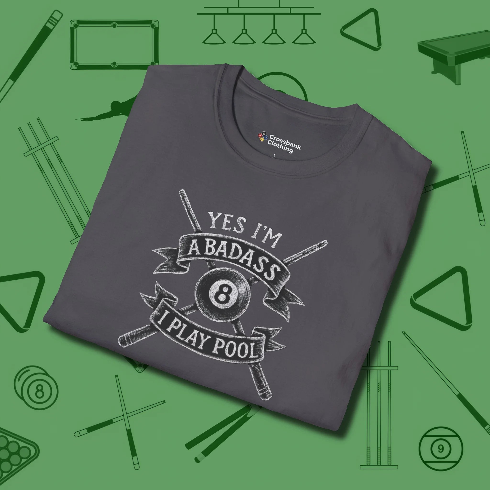 Badass T-Shirt, folded view, in Charcoal confidence stitched in every seam