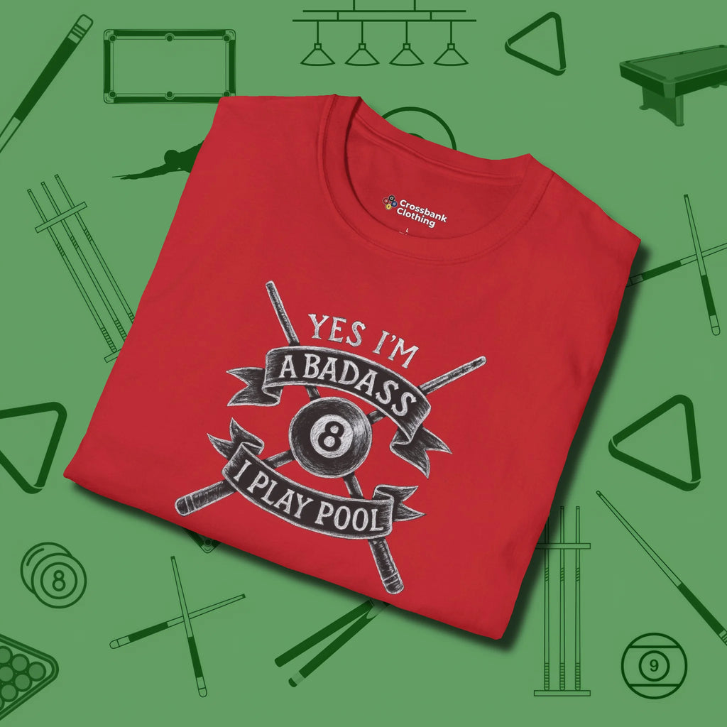 Badass T-Shirt, folded view, in Red tough like your favorite break cue