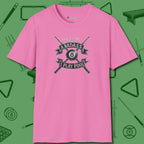 Badass T-Shirt, front view, in Azalea like your stroke — smooth and deliberate