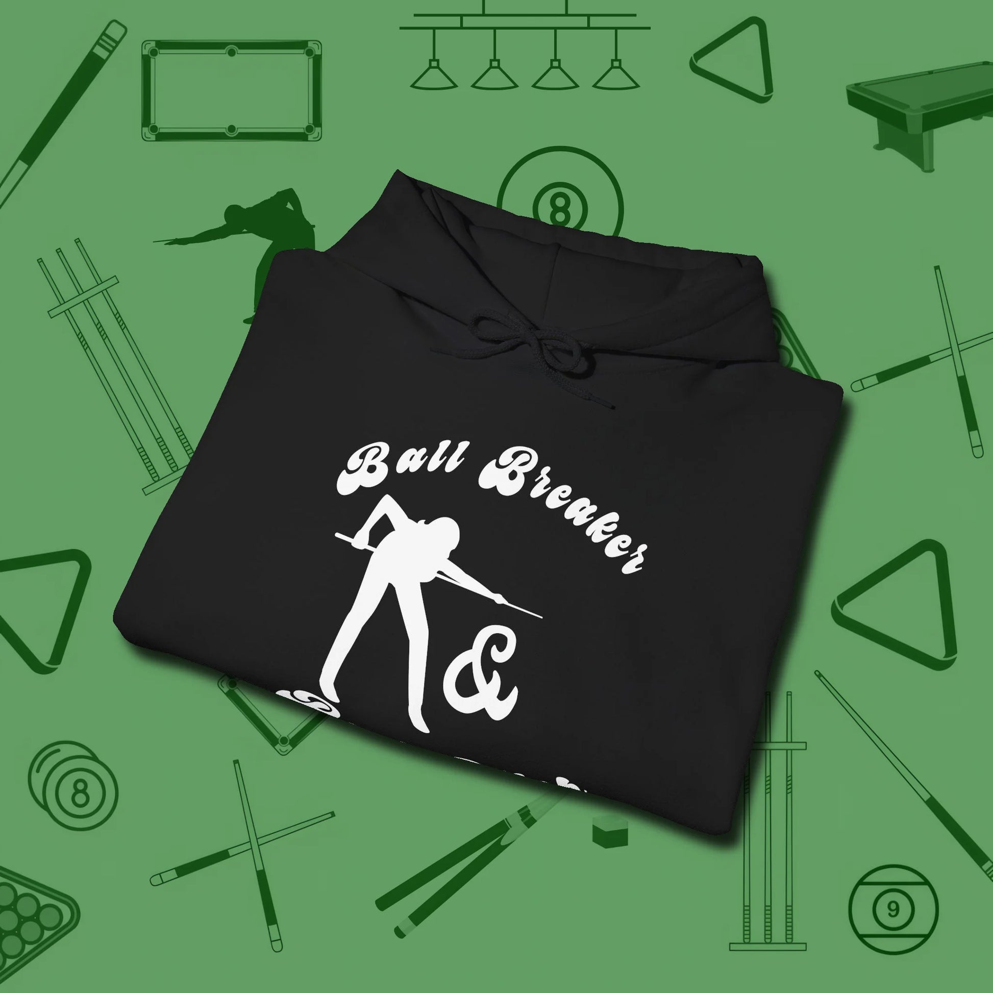 Ball Breaker & Bad Bitch Hoodie, folded view, in Black because the table is your battlefield