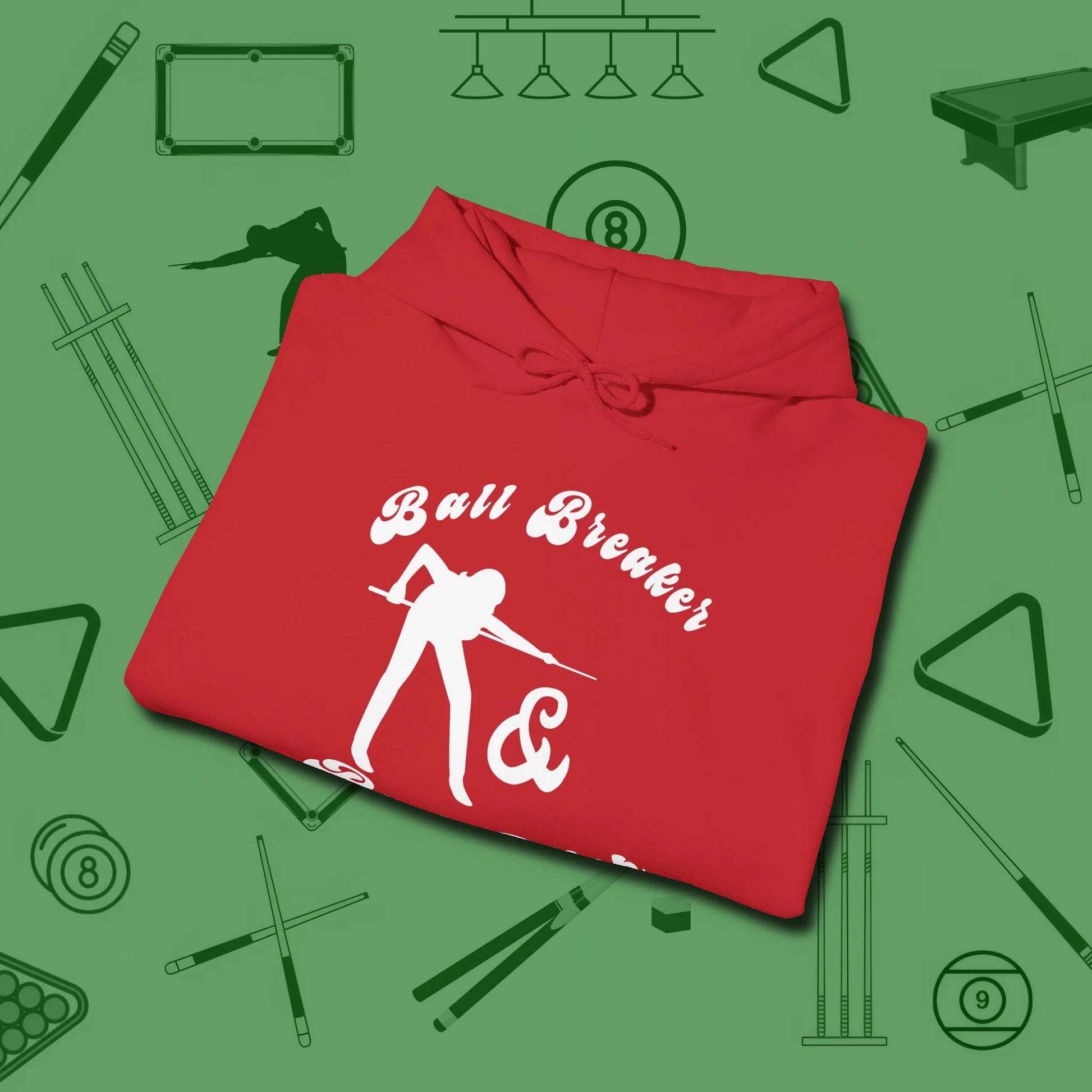 Ball Breaker & Bad Bitch Hoodie, folded view, in Red what the real shooters wear