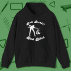 Ball Breaker & Bad Bitch Hoodie, front view, in Black built for bold breaks and quiet confidence