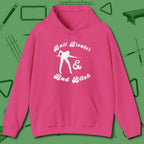 Ball Breaker & Bad Bitch Hoodie, front view, in Heliconia not your average 8-ball graphic tee