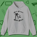 Ball Breaker & Bad Bitch Hoodie, front view, in Sport Grey cool under pressure, hot on the eyes