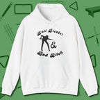 Ball Breaker & Bad Bitch Hoodie, front view, in White strike fear with swagger and precision