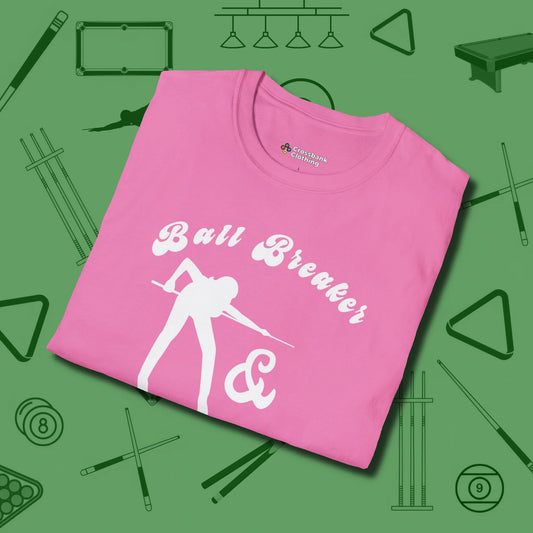 Ball Breaker & Bad Bitch T-Shirt, folded view, in Azalea play in style, win in silence