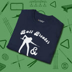 Ball Breaker & Bad Bitch T-Shirt, folded view, in Navy break, run out, turn heads — repeat