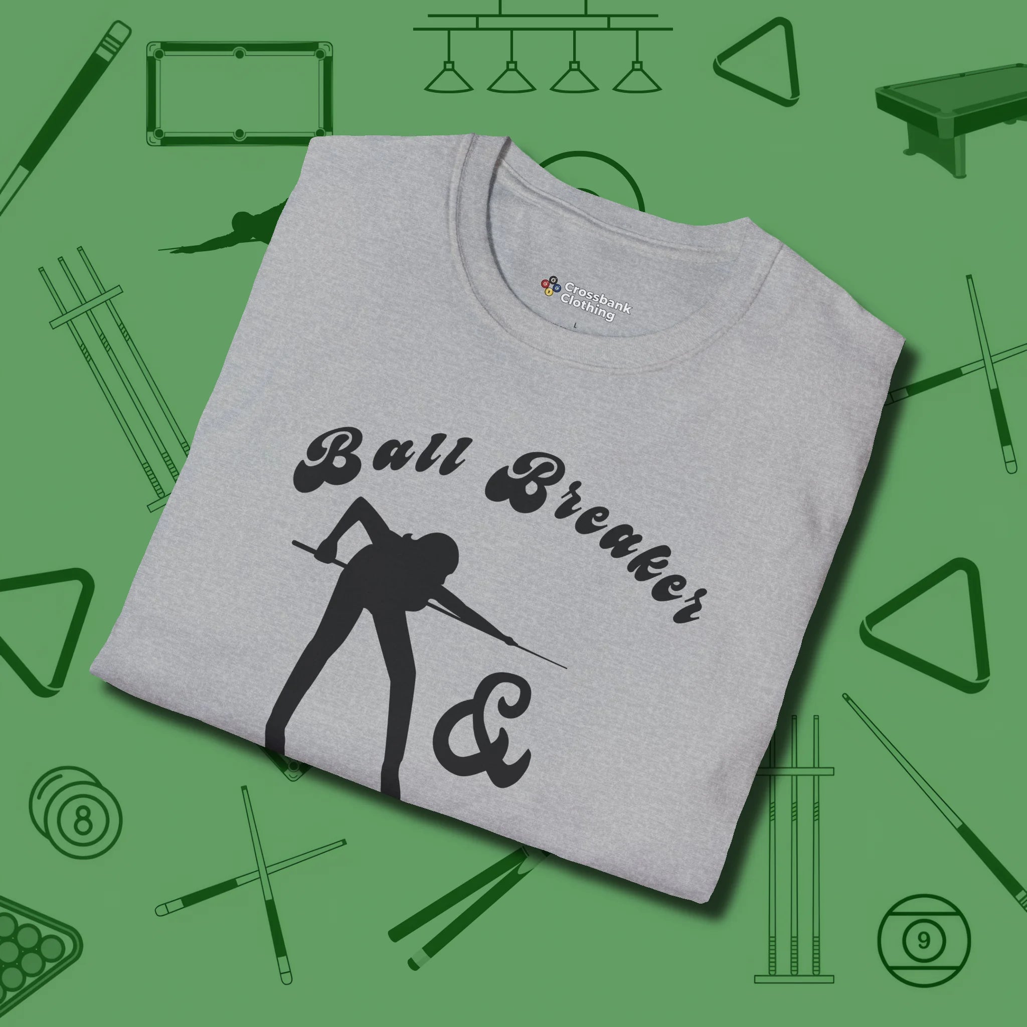 Ball Breaker & Bad Bitch T-Shirt, folded view, in Sport Grey fashion with break-and-run energy
