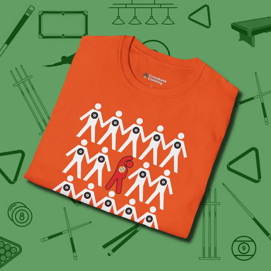 Be Different T-Shirt, folded view, in Orange because pool isn’t just a game — it’s who you are