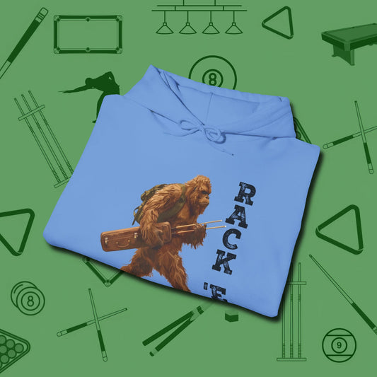 Bigfoot Rack 'em Hoodie, folded view, in Carolina Blue smart apparel for strategic players