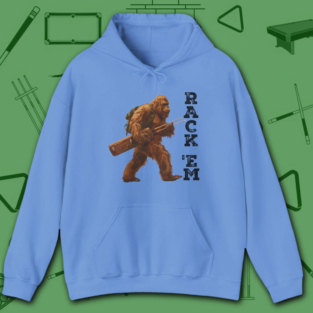 Bigfoot Rack 'em Pool Hoodie, in Black color, billiards hoodie, front view