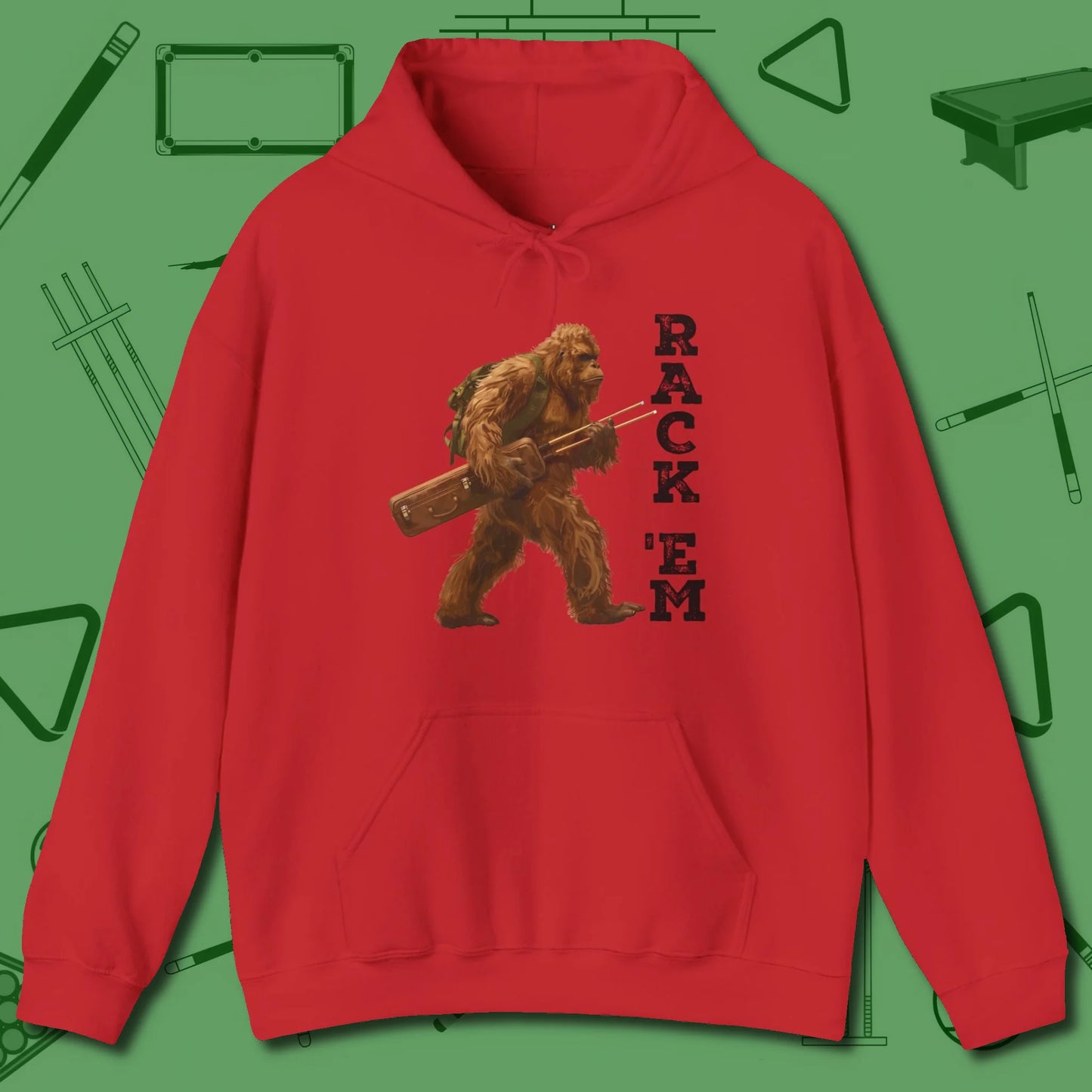 Bigfoot Rack 'em Hoodie, front view, in Red smart enough for the felt and the street