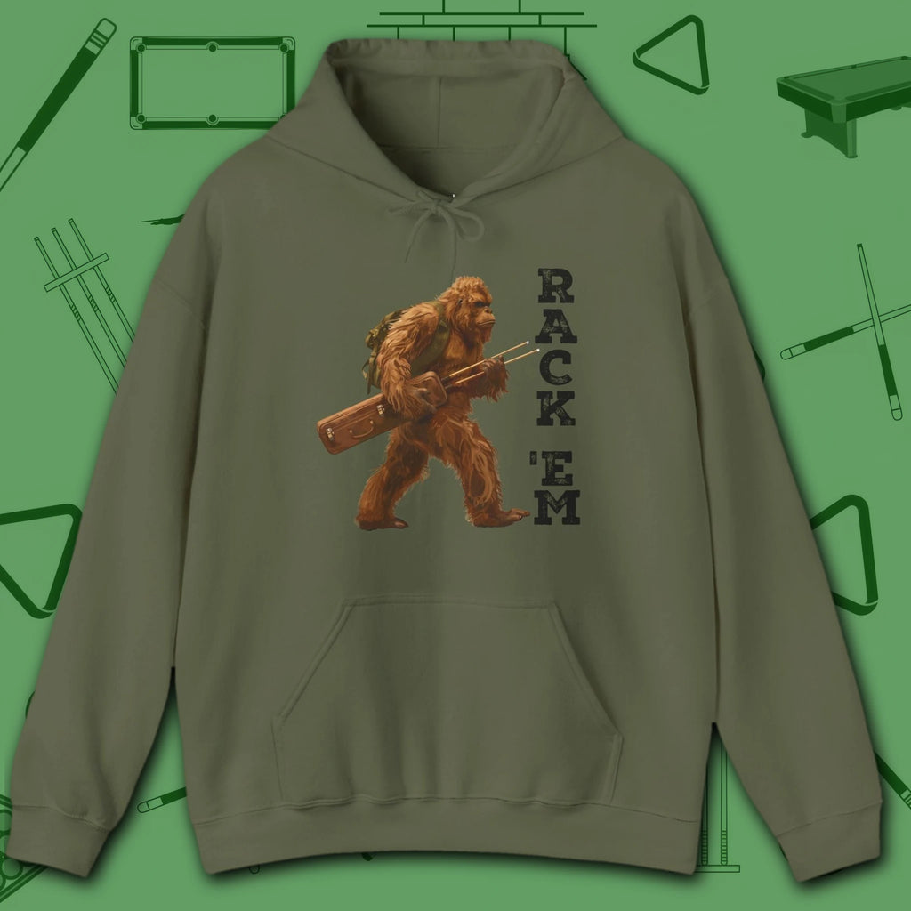 Bigfoot Rack 'em Pool Hoodie, in Royal color, billiards hoodie, front view