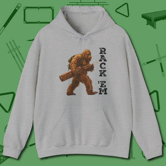 Bigfoot Rack 'em Hoodie, front view, in Sport Grey put your best game on display