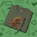 Bigfoot Rack 'em T-Shirt, folded view, in Military Green tough like your favorite break cue