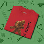 Bigfoot Rack 'em T-Shirt, folded view, in Red where style and cue discipline collide
