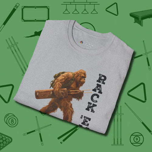 Bigfoot Rack 'em T-Shirt, folded view, in Sport Grey cue sports swagger done right