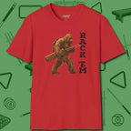 Bigfoot Rack 'em T-Shirt, front view, in Red for players who live the game