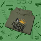 Billiard Queen Hoodie, folded view, in Military Green where style and cue discipline collide