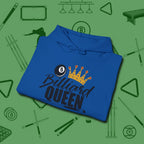 Billiard Queen Hoodie, folded view, in Royal tough like your favorite break cue