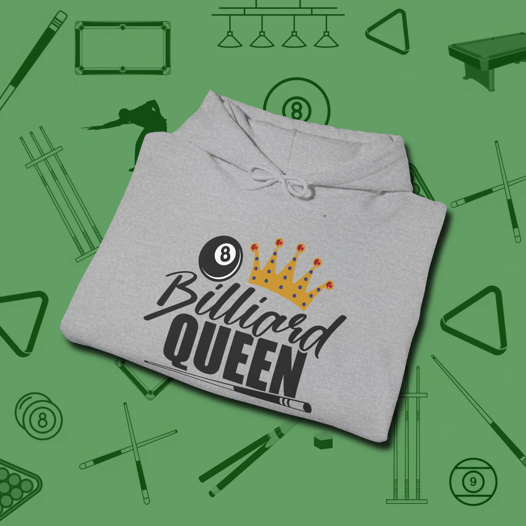 Billiard Queen Hoodie, folded view, in Sport Grey like your stroke — smooth and deliberate