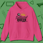 Billiard Queen Hoodie, front view, in Heliconia clean lines for dirty minds