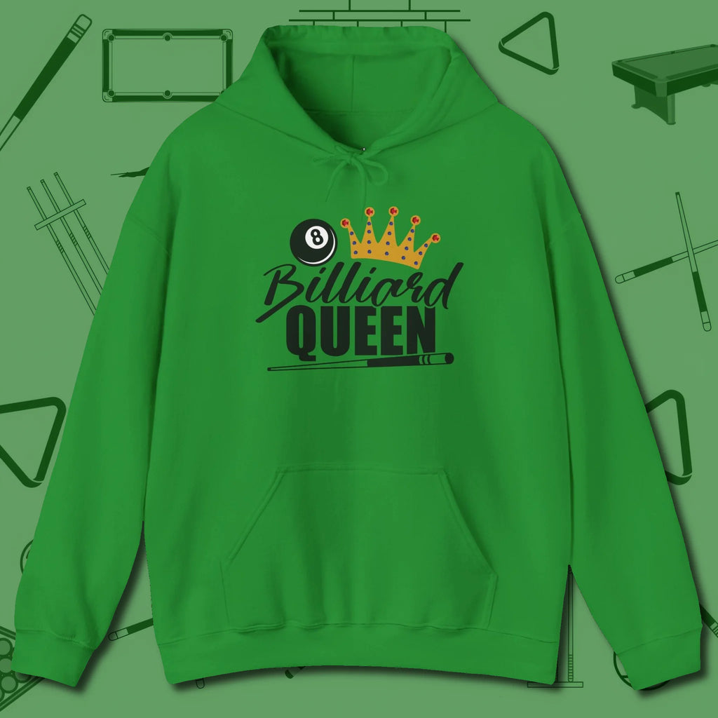Billiard Queen Hoodie, front view, in Irish Green dress for the shot you want to take