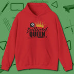 Billiard Queen Hoodie, front view, in Red for shooters who dress like they play: sharp