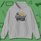 Billiard Queen Hoodie, front view, in Sport Grey cool enough for a corner pocket finish