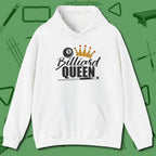 Billiard Queen Hoodie, front view, in White as serious as your stroke