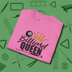 Billiard Queen T-Shirt, folded view, in Azalea designed for dead stroke and deadpan looks