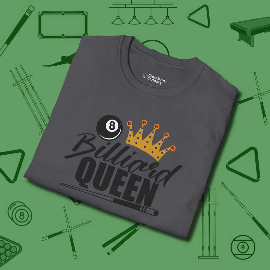 Billiard Queen T-Shirt, folded view, in Charcoal not your average 8-ball graphic tee