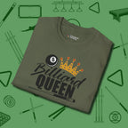 Billiard Queen T-Shirt, folded view, in Military Green classic cue style, no gimmicks