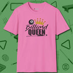 Billiard Queen T-Shirt, front view, in Azalea play in style, win in silence