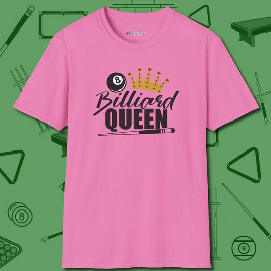 Billiard Queen T-Shirt, front view, in Azalea play in style, win in silence