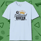 Billiard Queen T-Shirt, front view, in Light Blue smart enough for the felt and the street