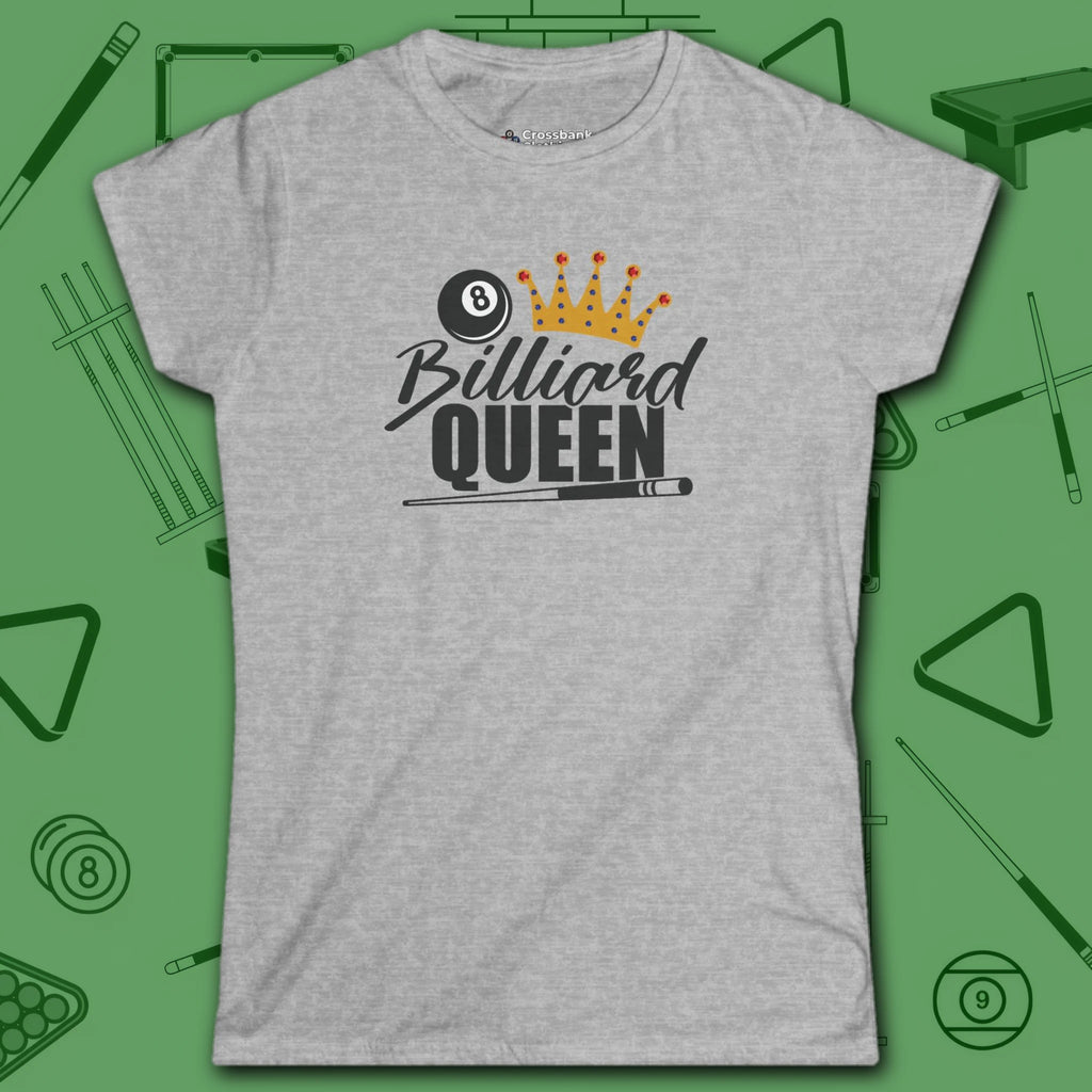 Billiard Queen Women's Cut Tee, in Sport Grey color, billiards shirt, front view